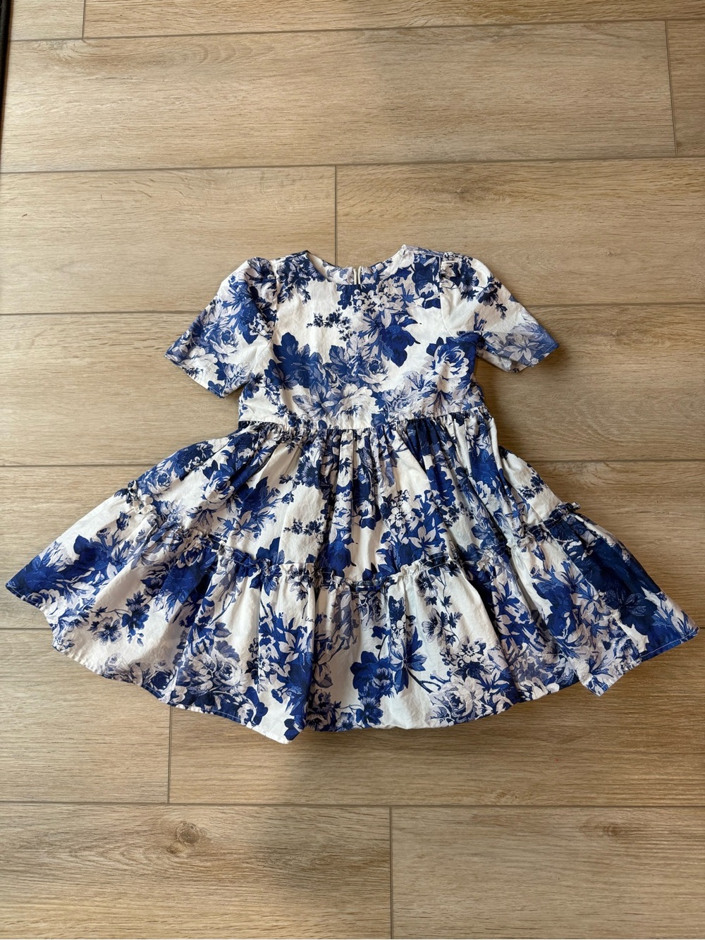 Cara Cara Blue and Cream Floral Tiered Dress